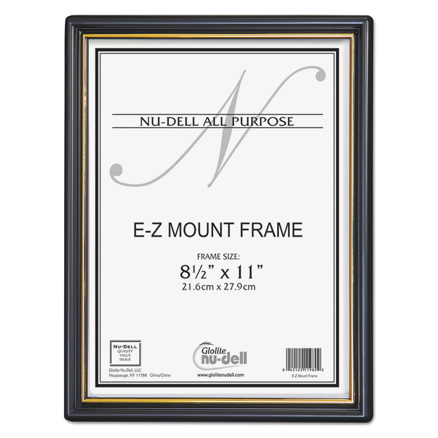 EZ Mount Document Frame with Trim Accent and Plastic Face, Plastic, 8.5 x 11 Insert, Black/Gold