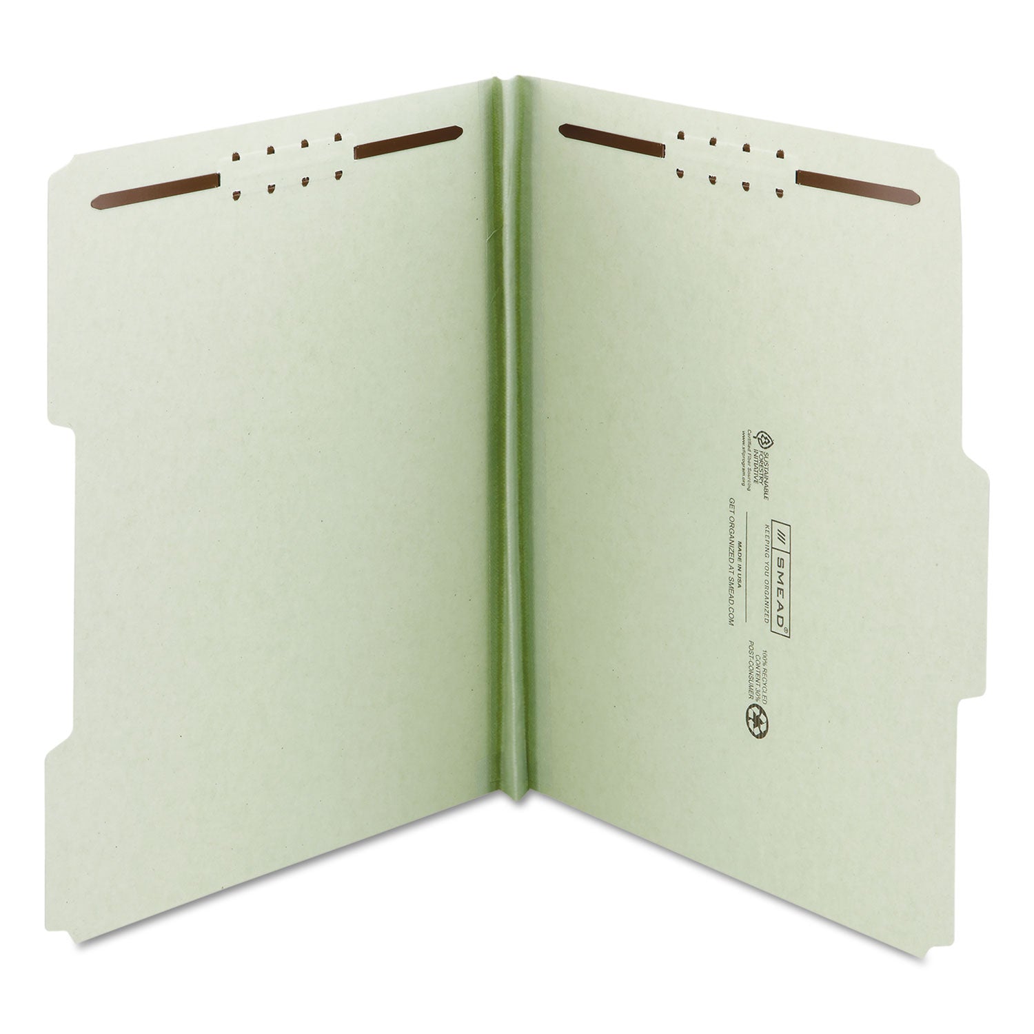 Smead™ Recycled Pressboard Fastener Folders, 1" Expansion, 2 Fasteners, Legal Size, Gray-Green Exterior, 25/Box