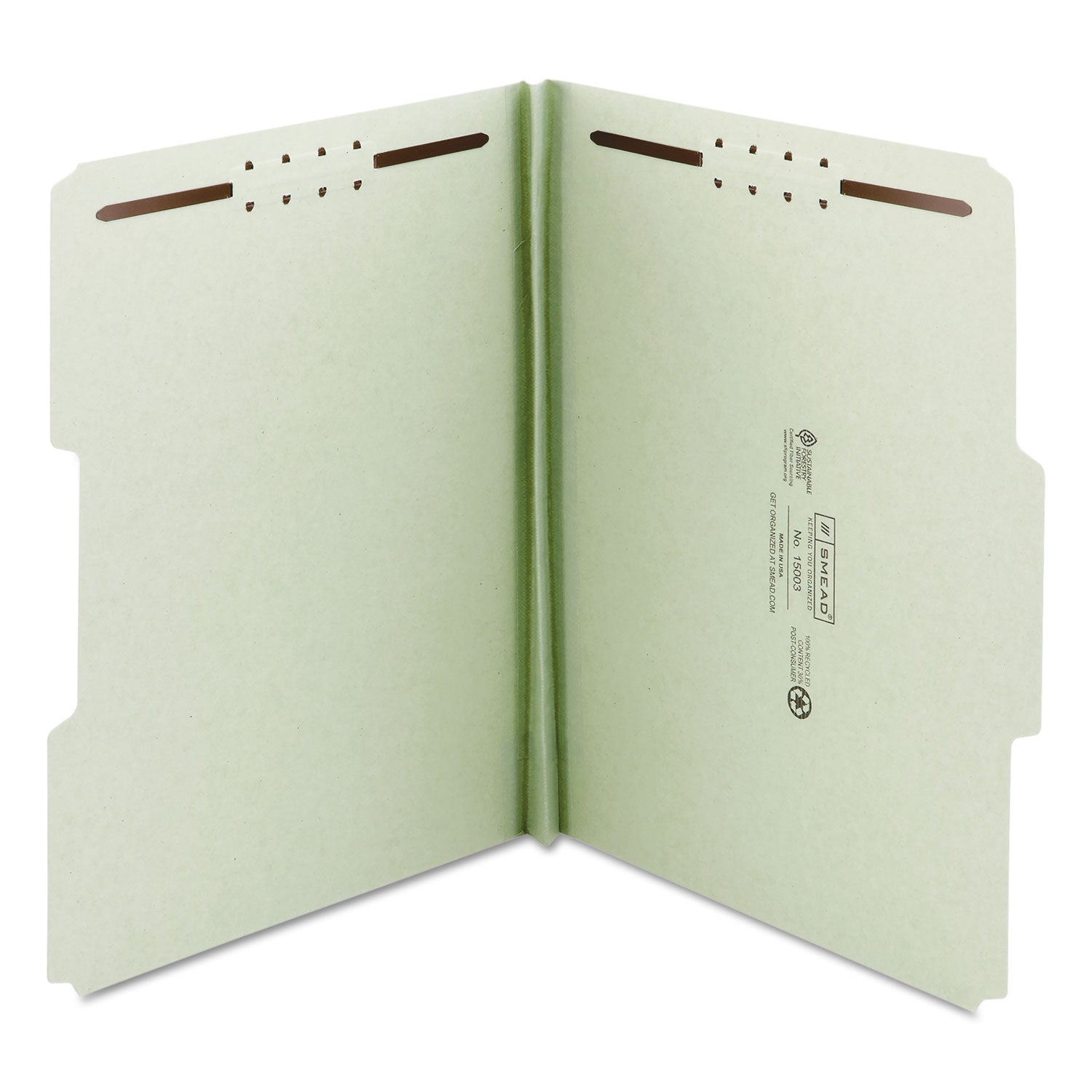 Smead™ Recycled Pressboard Fastener Folders, 1" Expansion, 2 Fasteners, Letter Size, Gray-Green Exterior, 25/Box