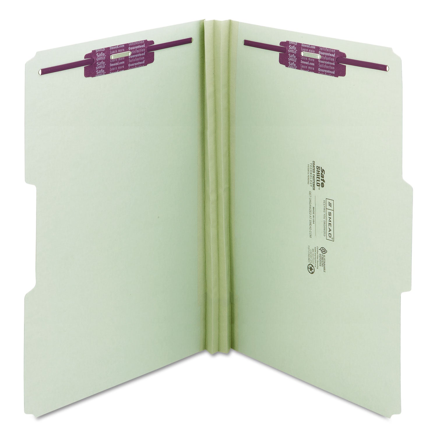 Smead™ Recycled Pressboard Fastener Folders, 1/3-Cut Tabs, Two SafeSHIELD Fasteners, 2" Expansion, Legal Size, Gray-Green, 25/Box