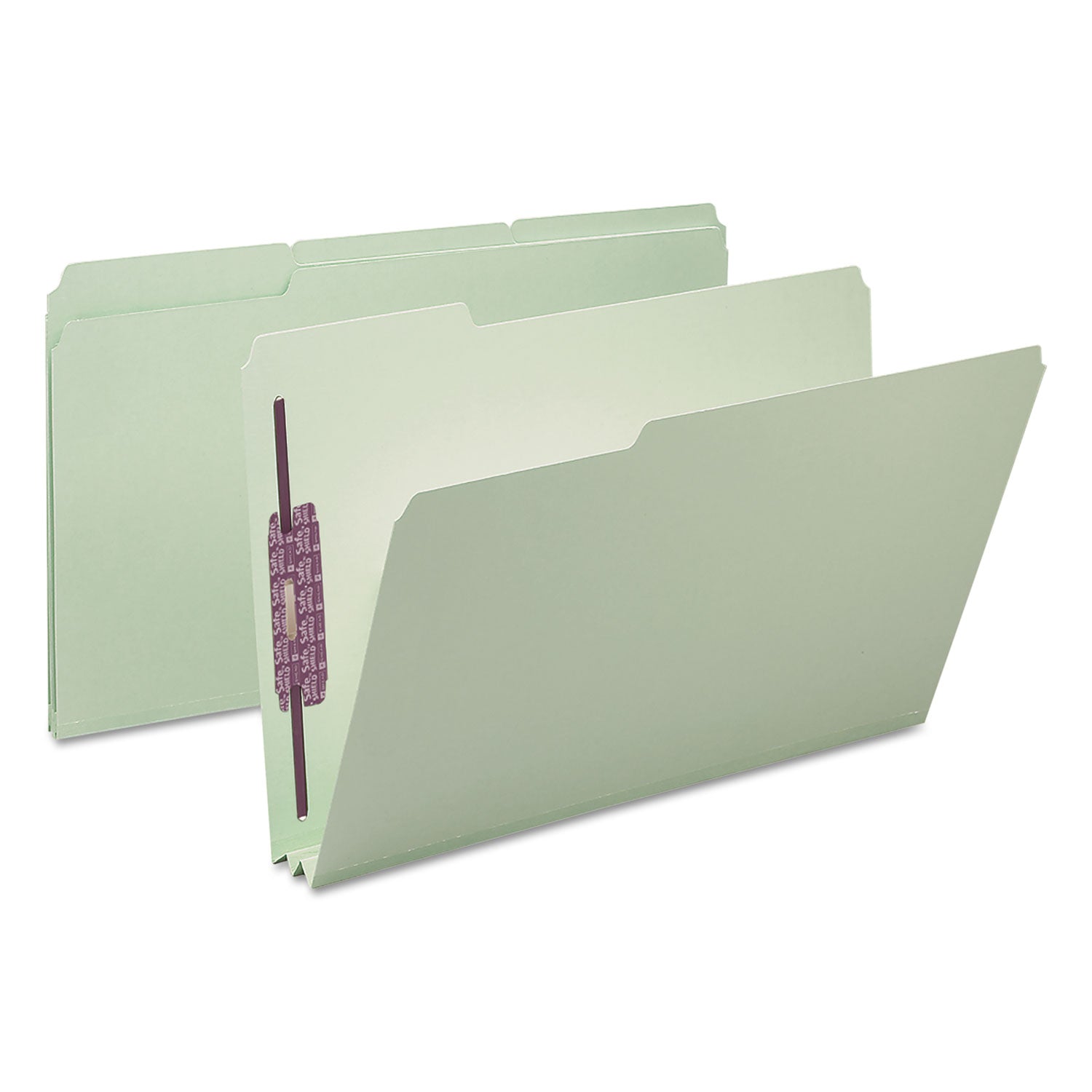 Smead™ Recycled Pressboard Fastener Folders, 1/3-Cut Tabs, Two SafeSHIELD Fasteners, 2" Expansion, Legal Size, Gray-Green, 25/Box