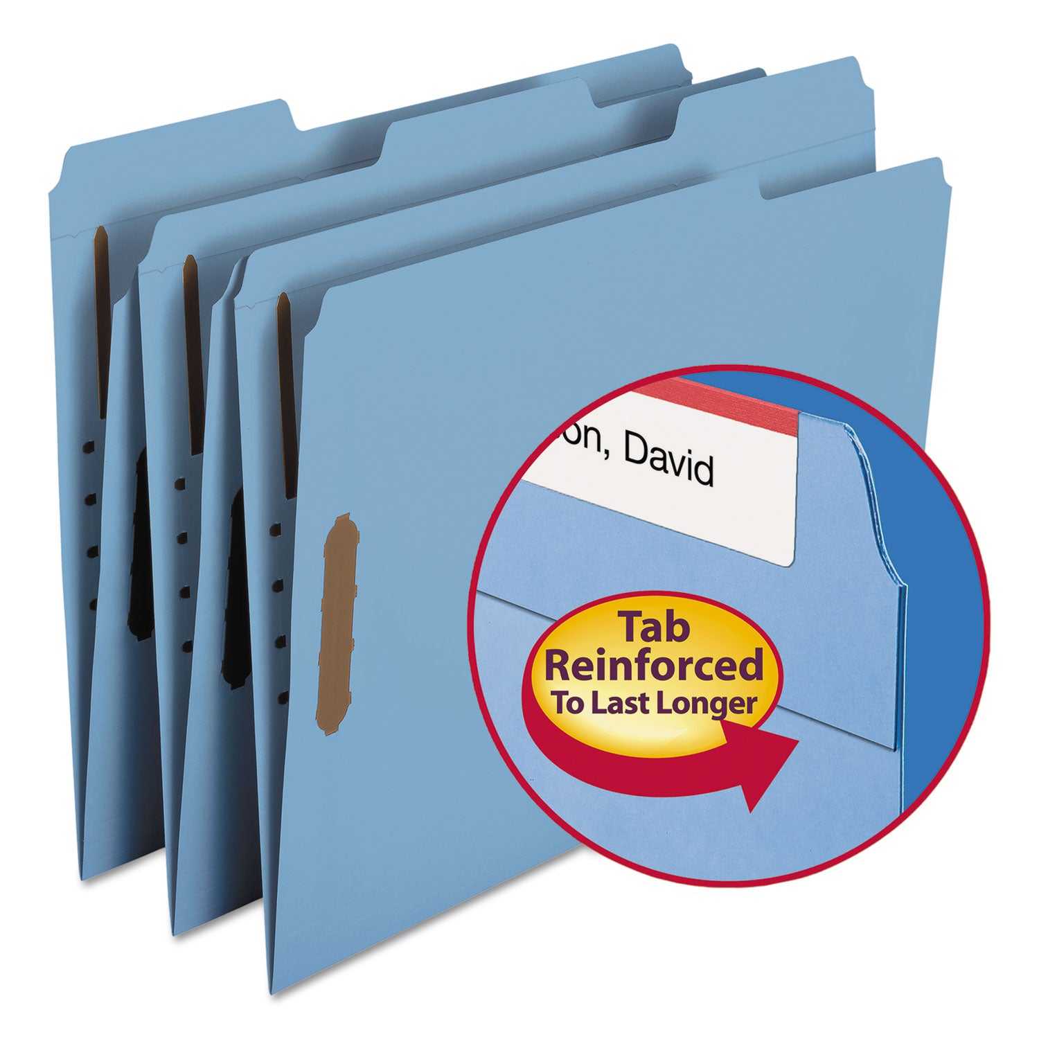 Smead™ Top Tab Colored Fastener Folders, 0.75" Expansion, 2 Fasteners, Letter Size, Blue Exterior, 50/Box