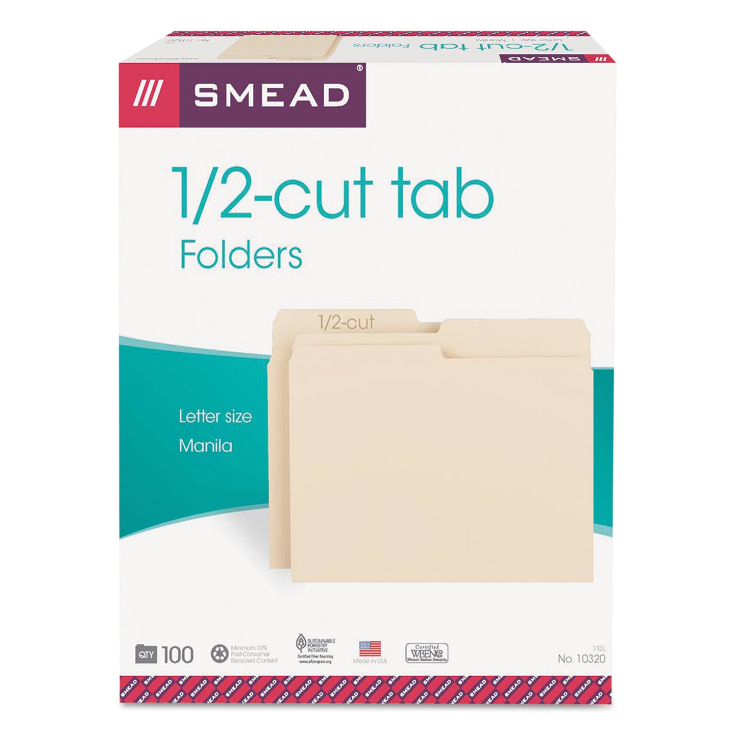 Smead™ Manila File Folders, 1/2-Cut Tabs: Assorted, Letter Size, 0.75" Expansion, Manila, 100/Box