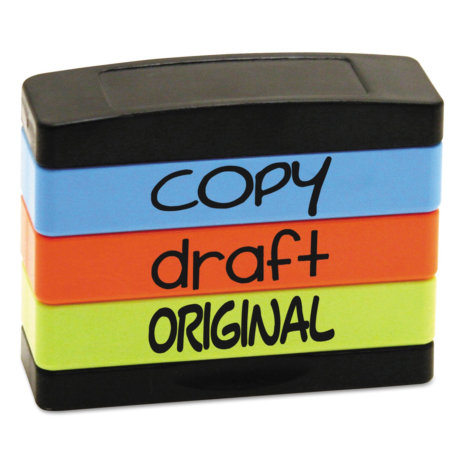 Interlocking Stack Stamp, COPY, DRAFT, ORIGINAL, 1.81" x 0.63", Assorted Fluorescent Ink