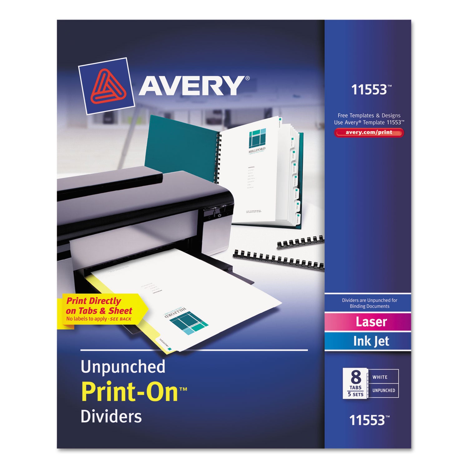 Customizable Print-On Dividers, Unpunched, 8-Tab, 11 x 8.5, White, 5 Sets