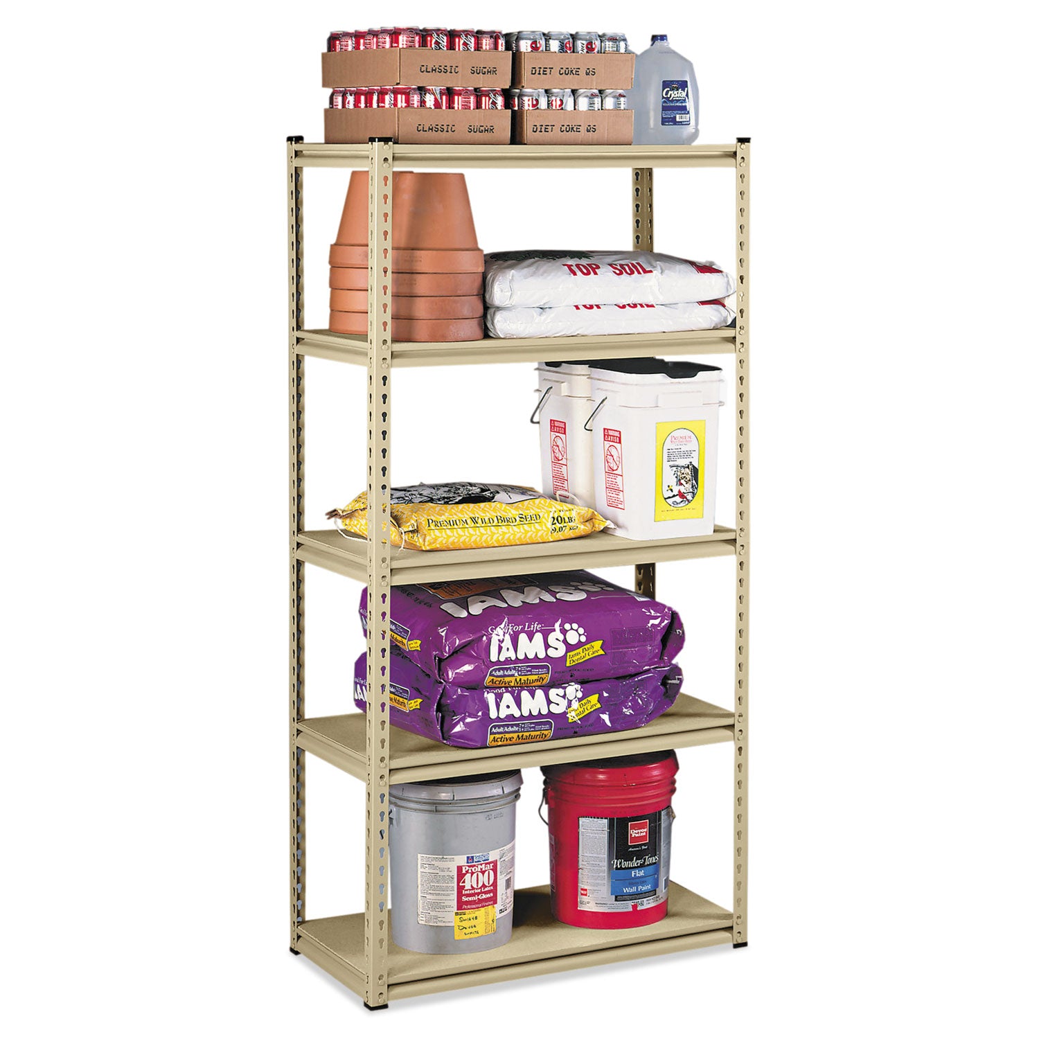 Tennsco Stur-D-Stor Shelving, Five-Shelf, 36.5w x 18.5d x 72h, Sand