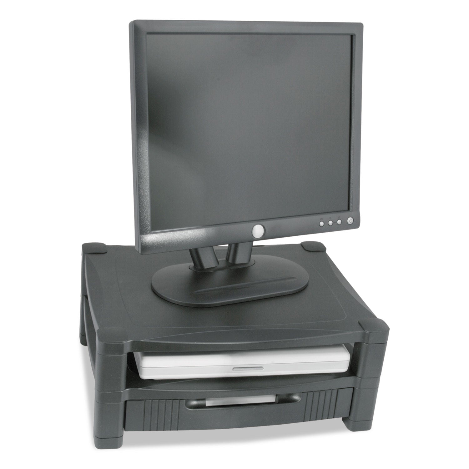 Kantek Two-Level Monitor Stand, 17" x 13.25" x 3.5" to 7", Black, Supports 50 lbs