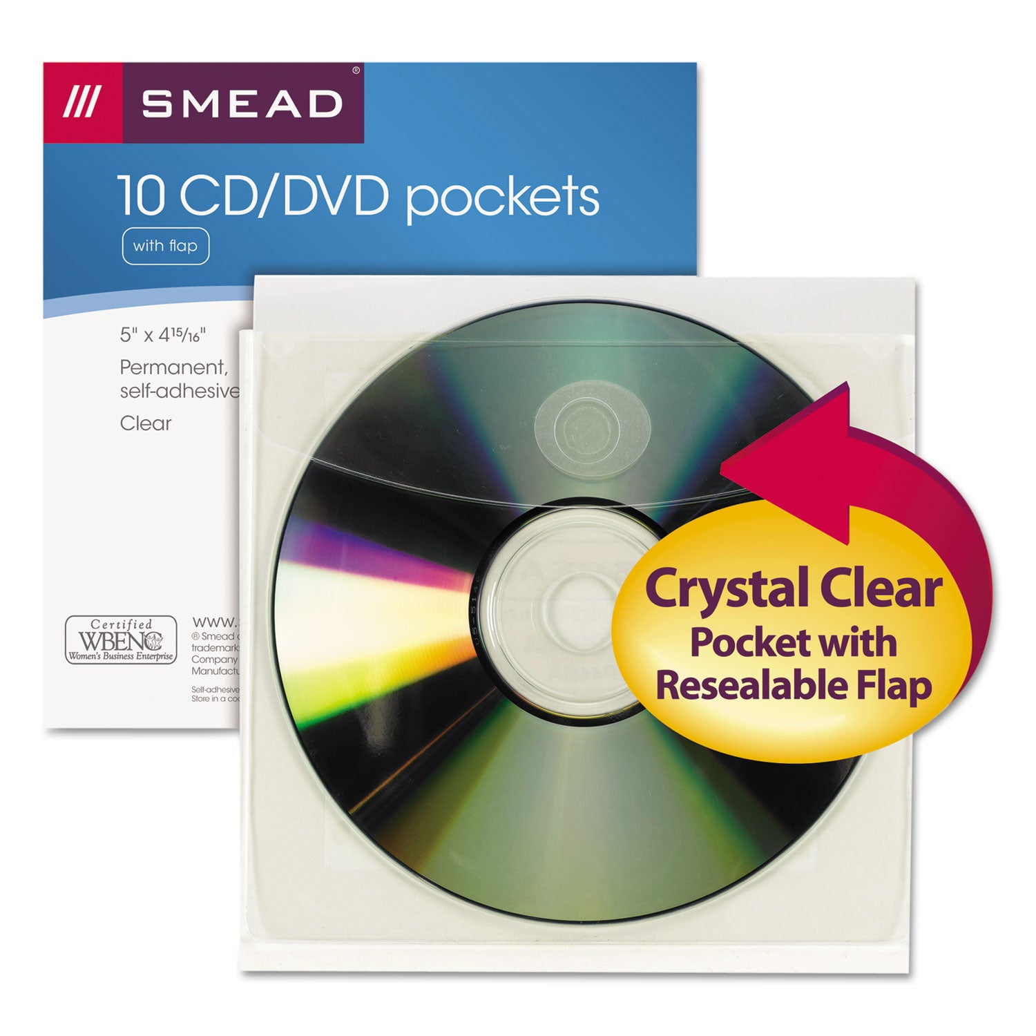 Smead™ Self-Adhesive CD/Diskette Pockets, Clear, 10/Pack