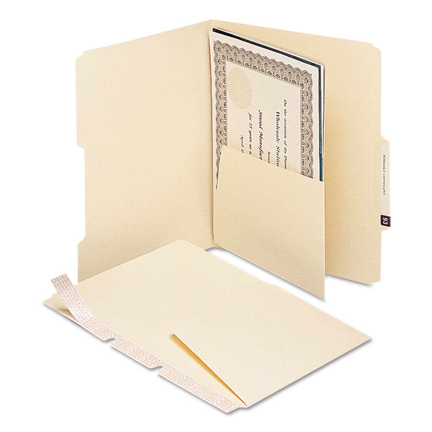 Smead™ Self-Adhesive Folder Dividers with 5.5" Pockets for Top/End Tab Folders, 1 Fastener, Letter Size, Manila, 25/Pack