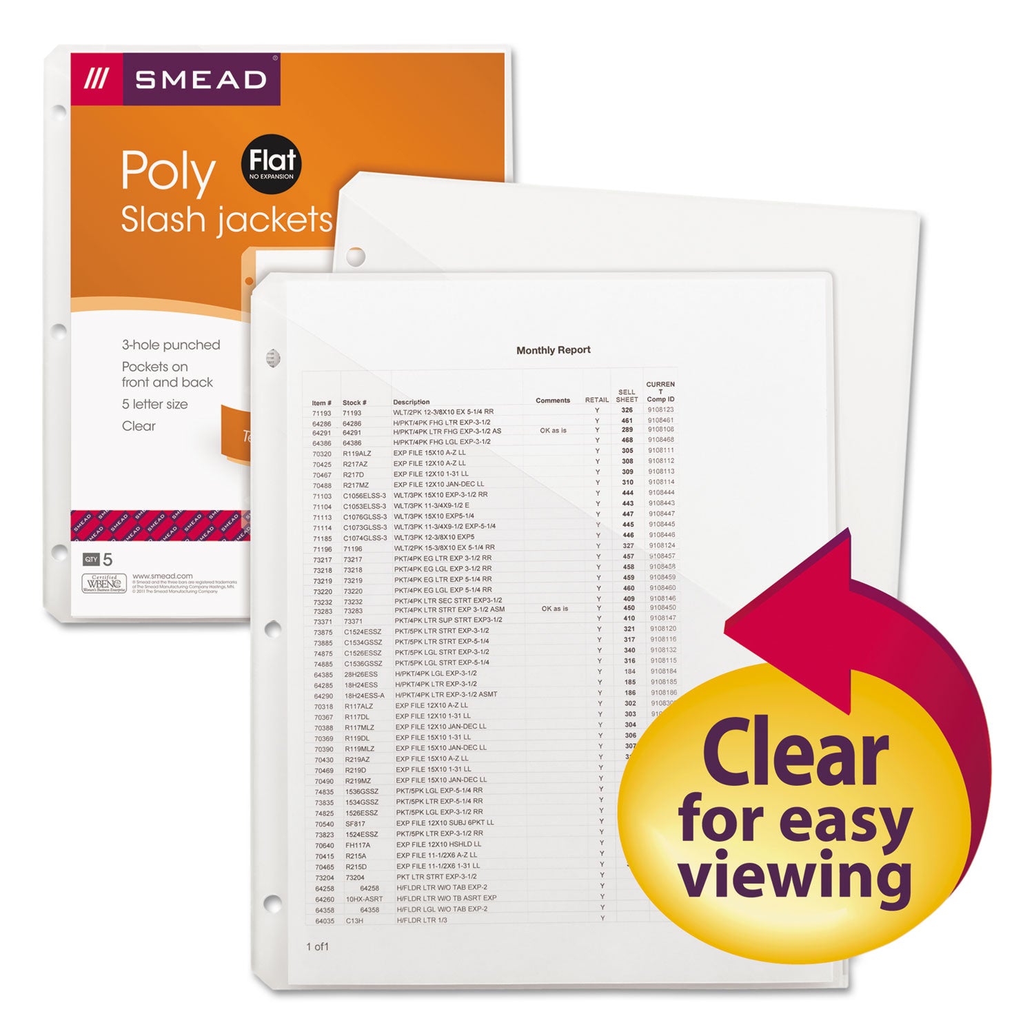 Smead™ Organized Up Poly Slash Jackets, 2-Sections, Letter Size, Clear, 5/Pack