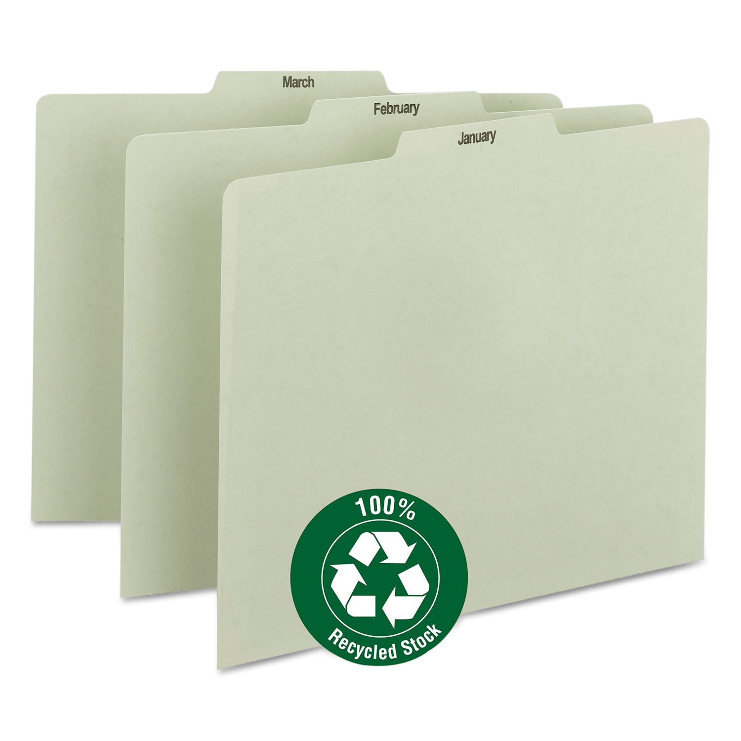 Smead™ 100% Recycled Monthly Top Tab File Guide Set, 1/3-Cut Top Tab, January to December, 8.5 x 11, Green, 12/Set