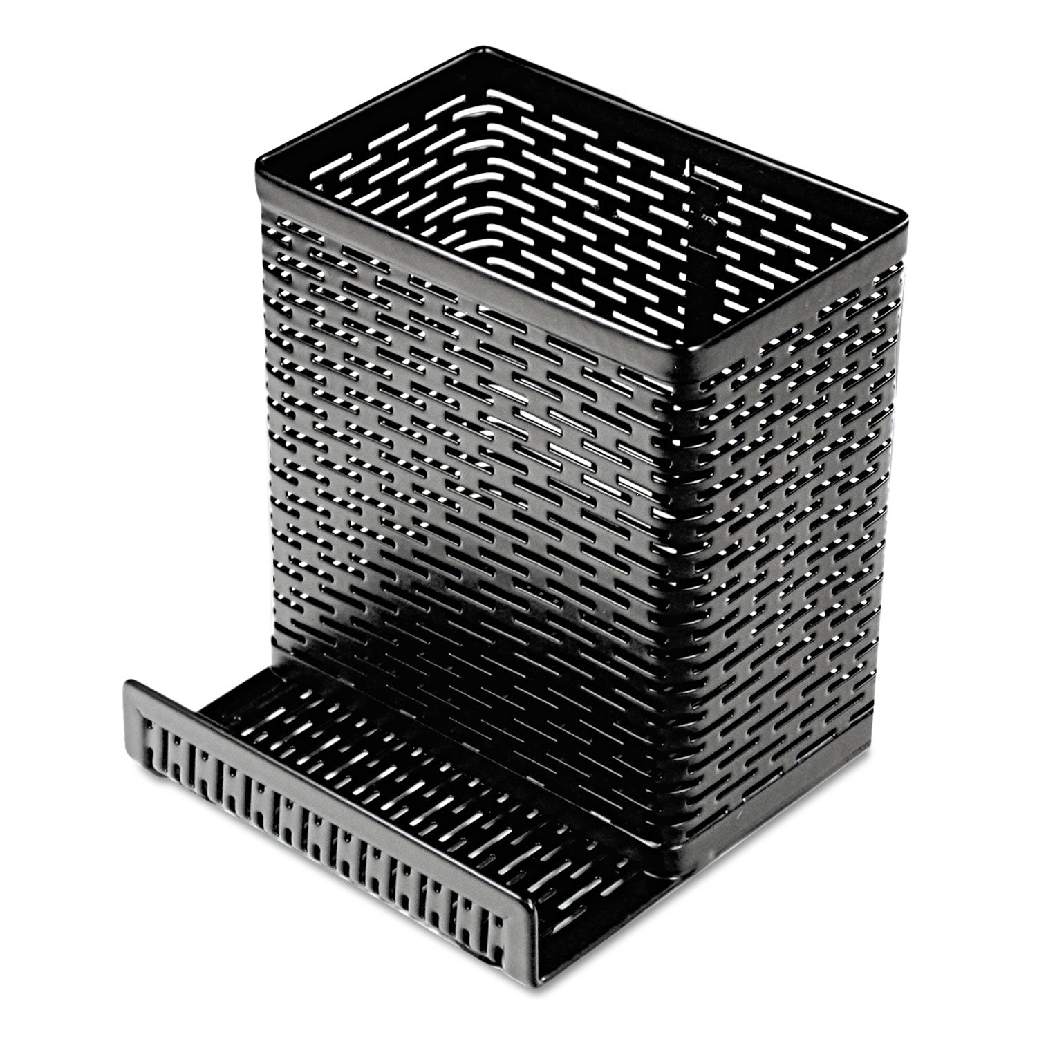 Urban Collection Punched Metal Pencil Cup/Cell Phone Stand, Perforated Steel, 3.5 x 3.5, Black