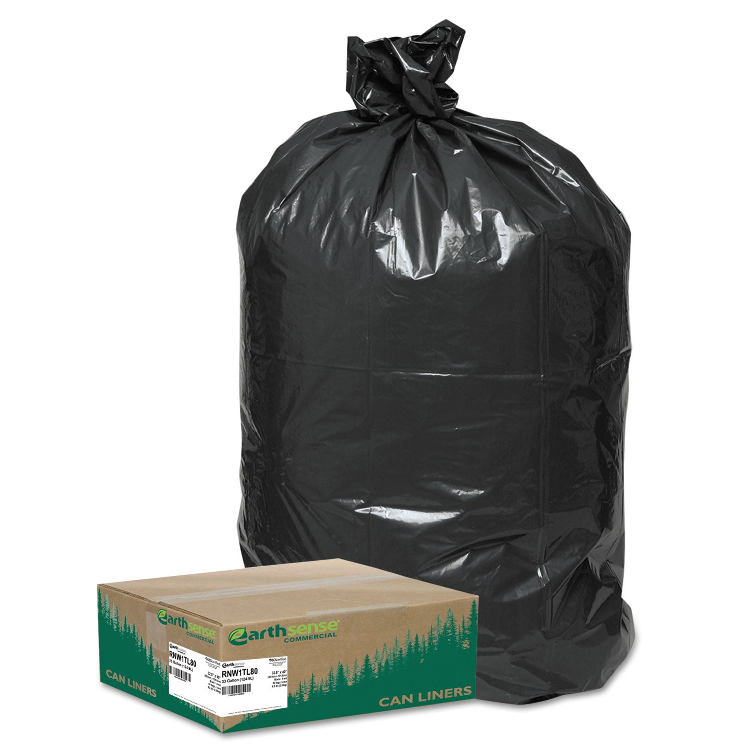 Linear Low Density Large Trash and Yard Bags, Open-Face, 33 gal, 0.9 mil, 32.5" x 40", Black, 80/Carton