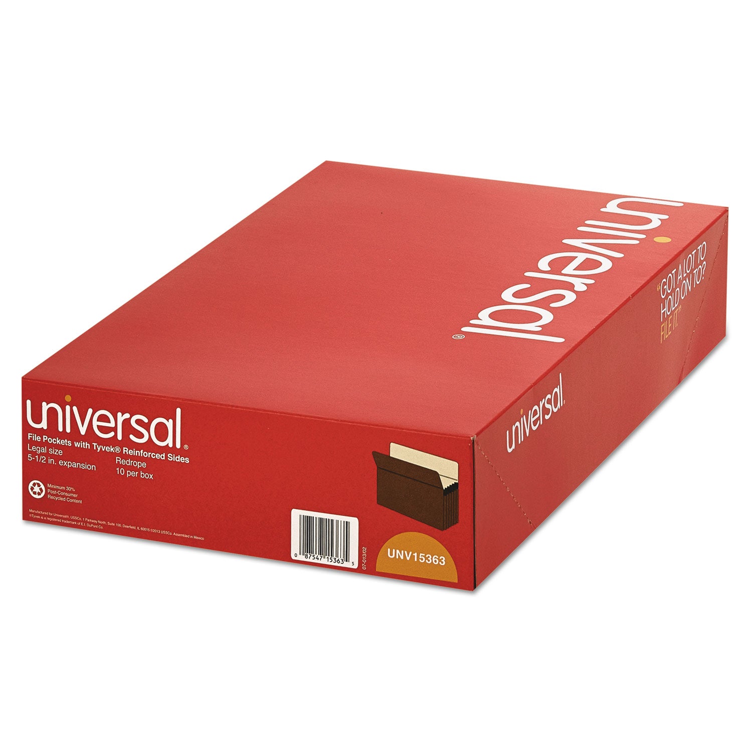 Universal® Redrope Expanding File Pockets, 5.25" Expansion, Legal Size, Redrope, 10/Box