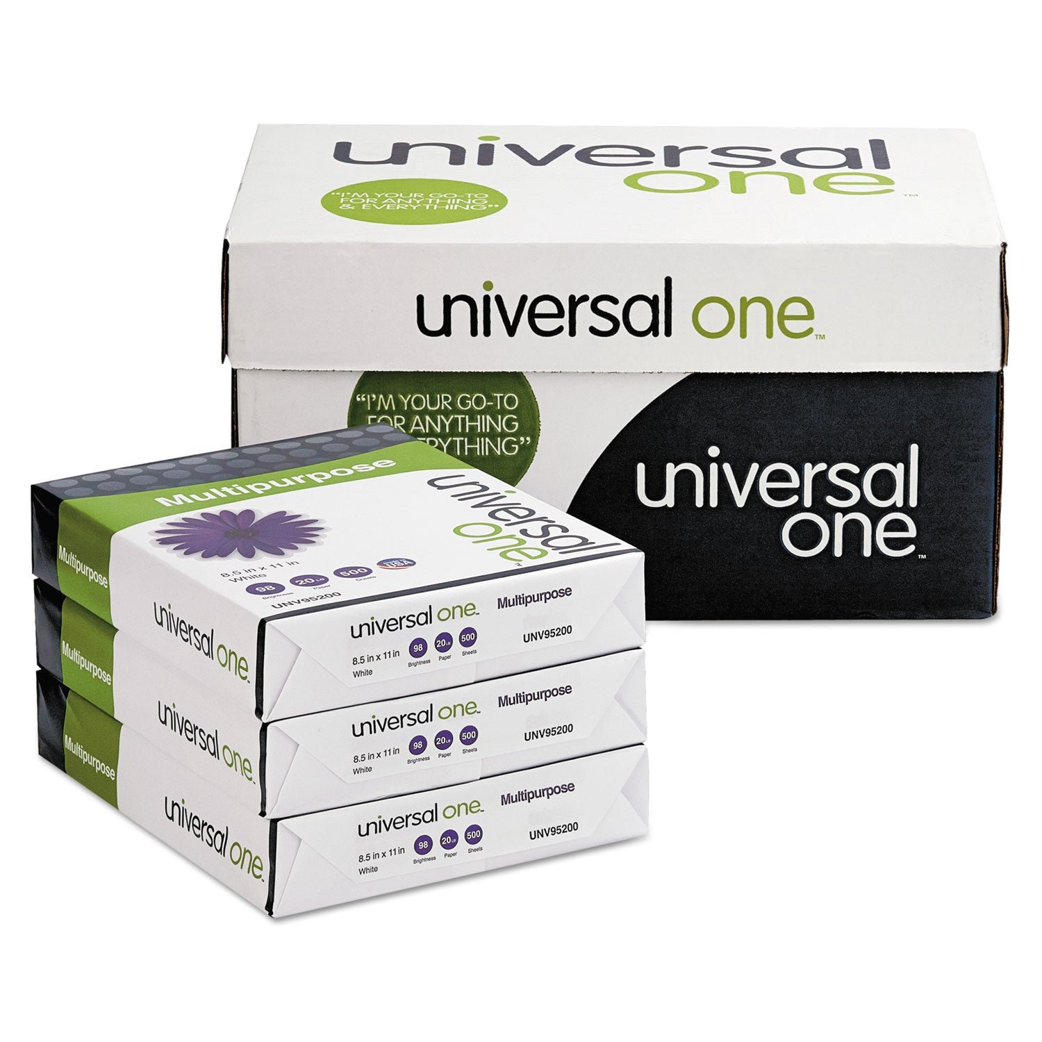 Universal® Deluxe Multipurpose Paper, 98 Bright, 20 lb Bond Weight, 8.5 x 11, Bright White, 500 Sheets/Ream, 10 Reams/Carton