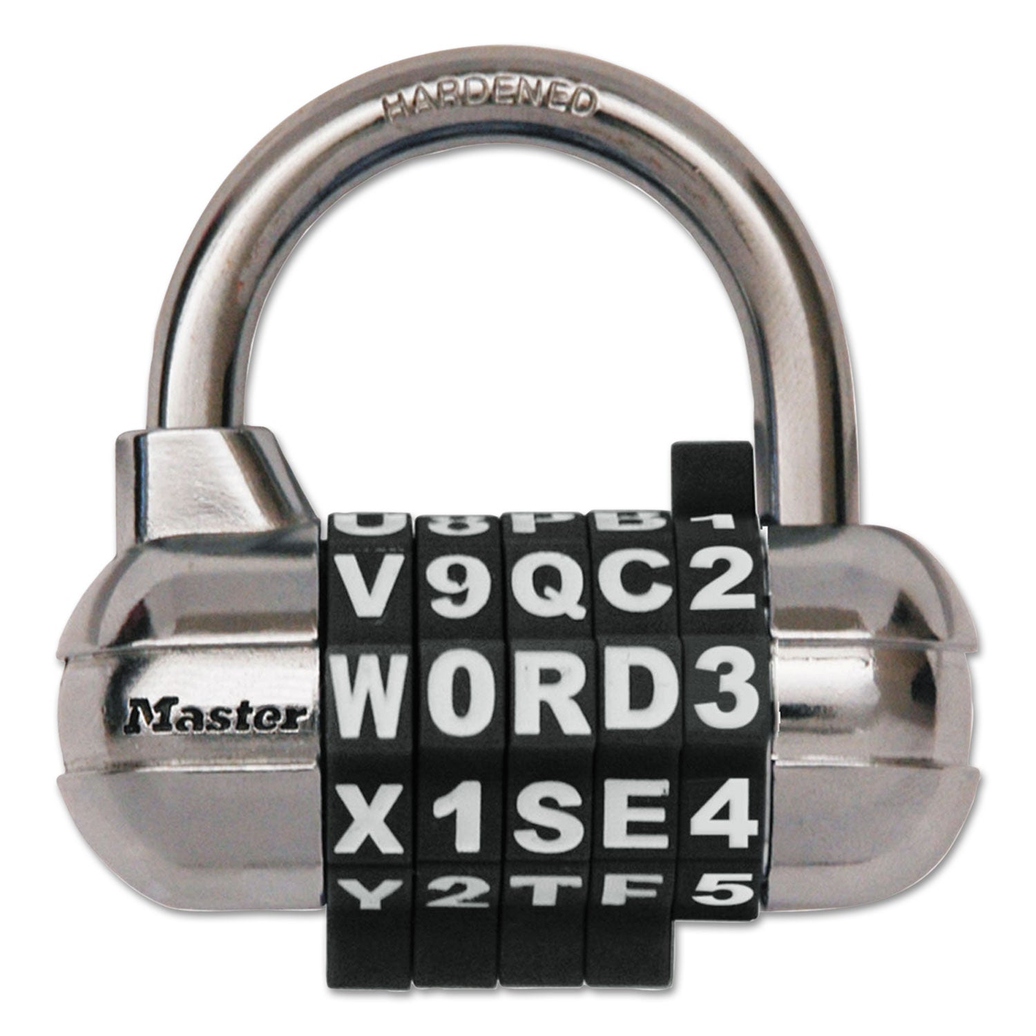 Master Lock® Password Plus Combination Lock, Hardened Steel Shackle, 2.5" Wide, Chrome/Assorted