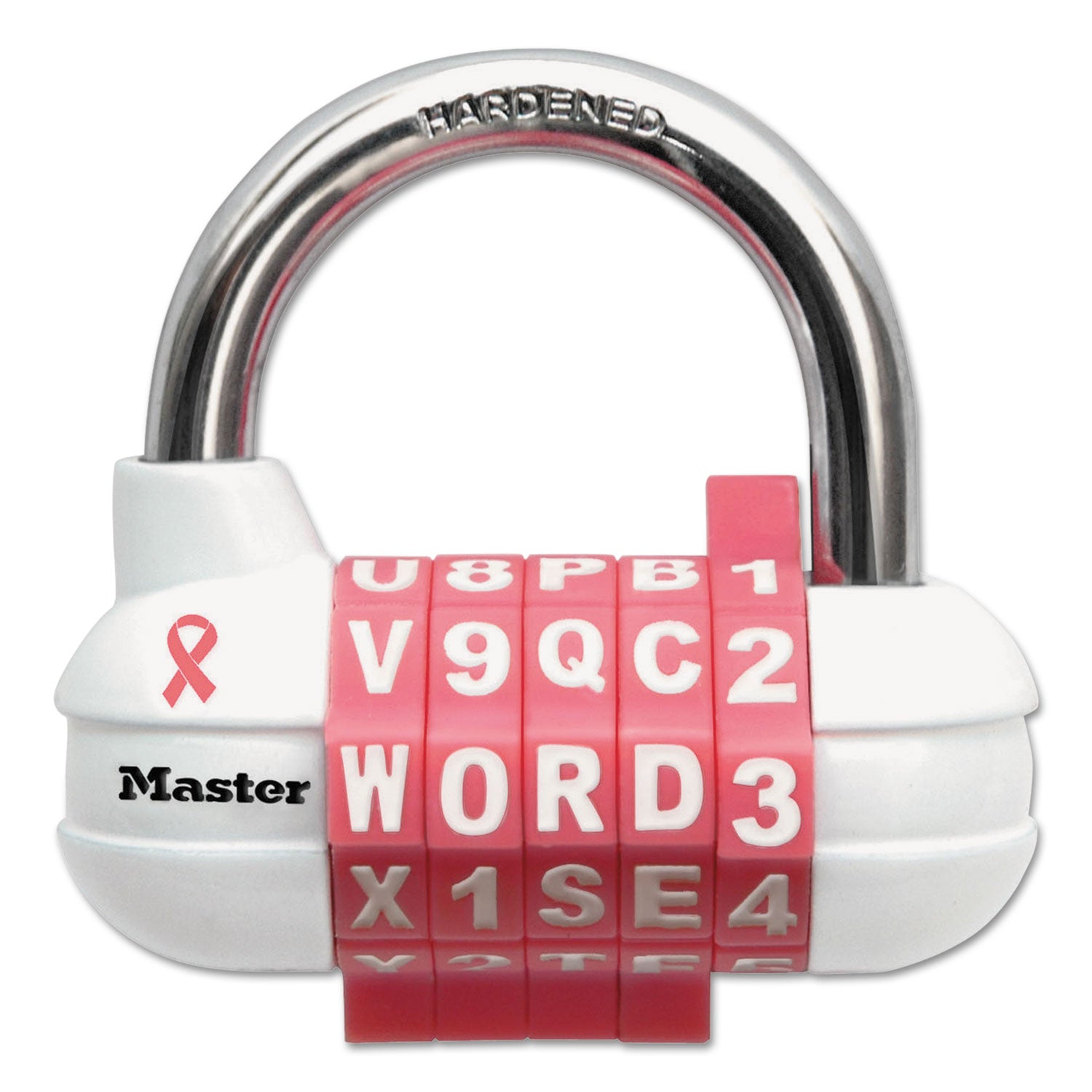 Master Lock® Password Plus Combination Lock, Hardened Steel Shackle, 2.5" Wide, Chrome/Assorted