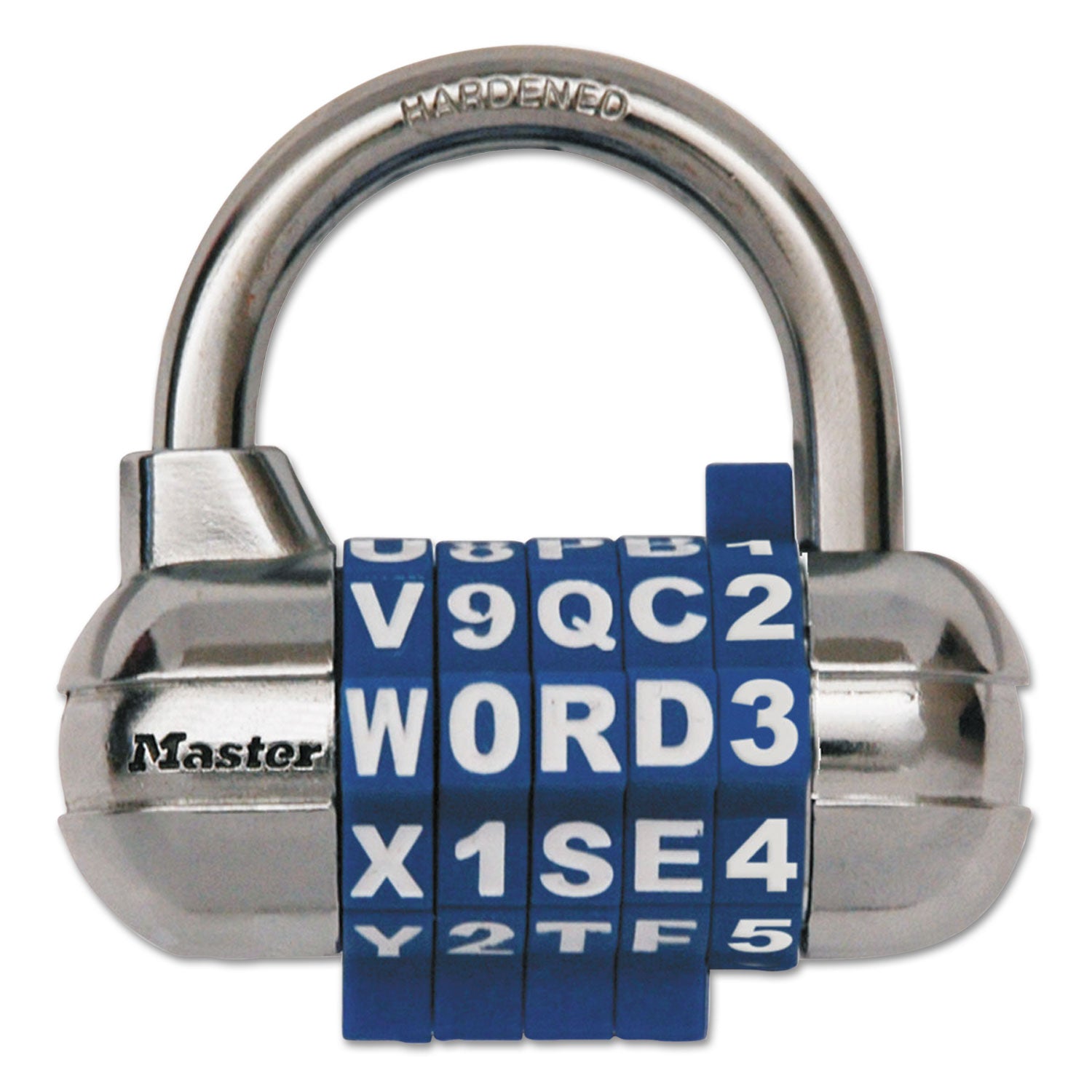 Master Lock® Password Plus Combination Lock, Hardened Steel Shackle, 2.5" Wide, Chrome/Assorted