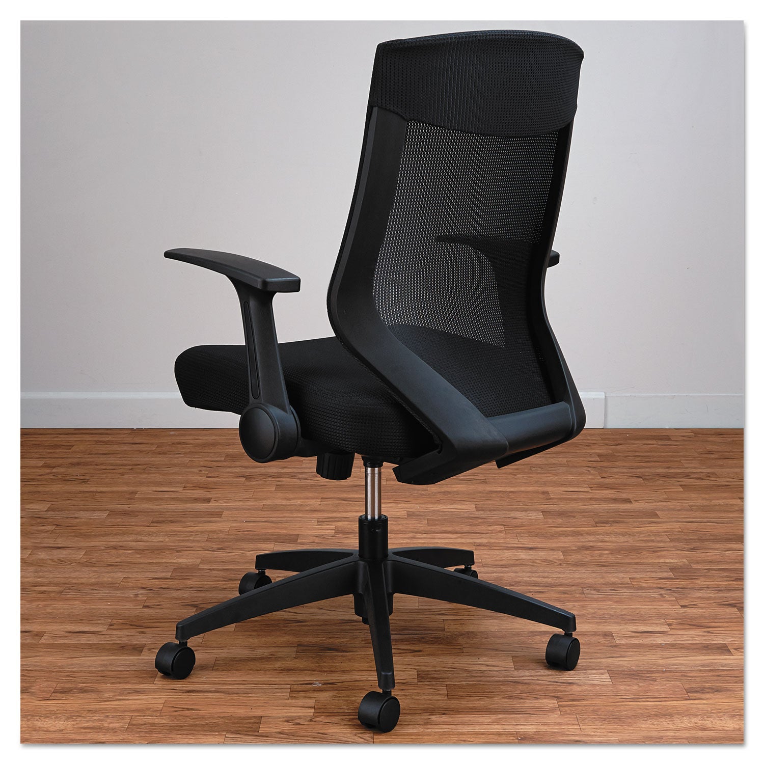 Alera® Alera EB-K Series Synchro Mid-Back Flip-Arm Mesh Chair, Supports Up to 275 lb, 18.5“ to 22.04" Seat Height, Black