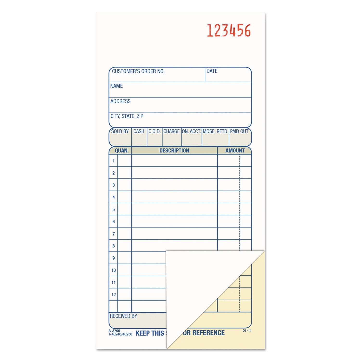 Adams® 2-Part Sales Book, 12 Lines, Two-Part Carbon, 3.38 x 6.69, 50 Forms Total