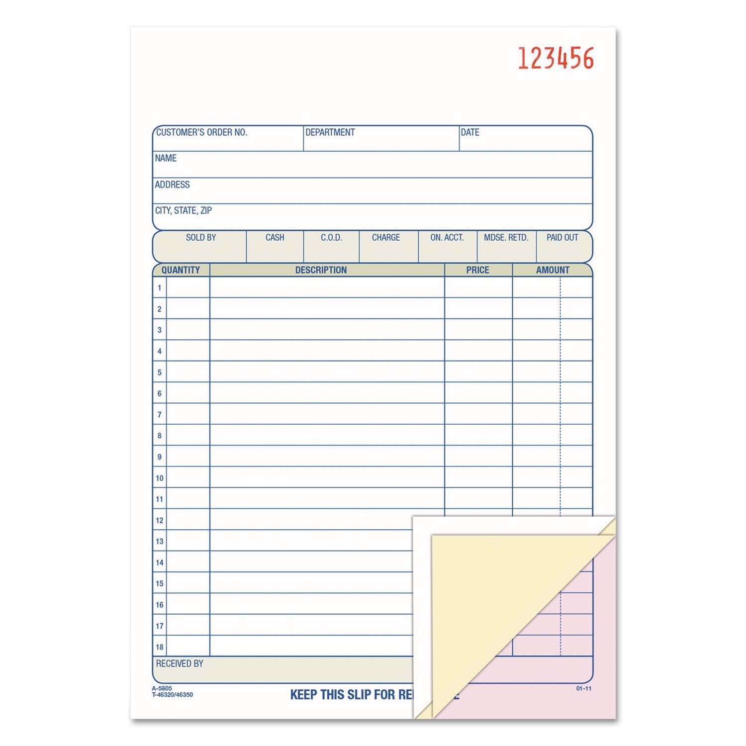 Adams® 2-Part Sales Book, 18 Lines, Two-Part Carbon, 7.94 x 5.56, 50 Forms Total