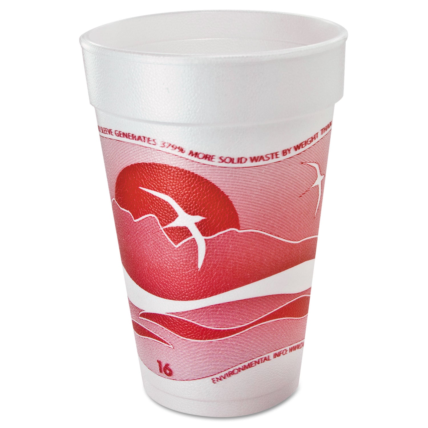 Horizon Hot/Cold Foam Drinking Cups, 16 oz, Printed, Cranberry/White, 25/Bag, 40 Bags/Carton