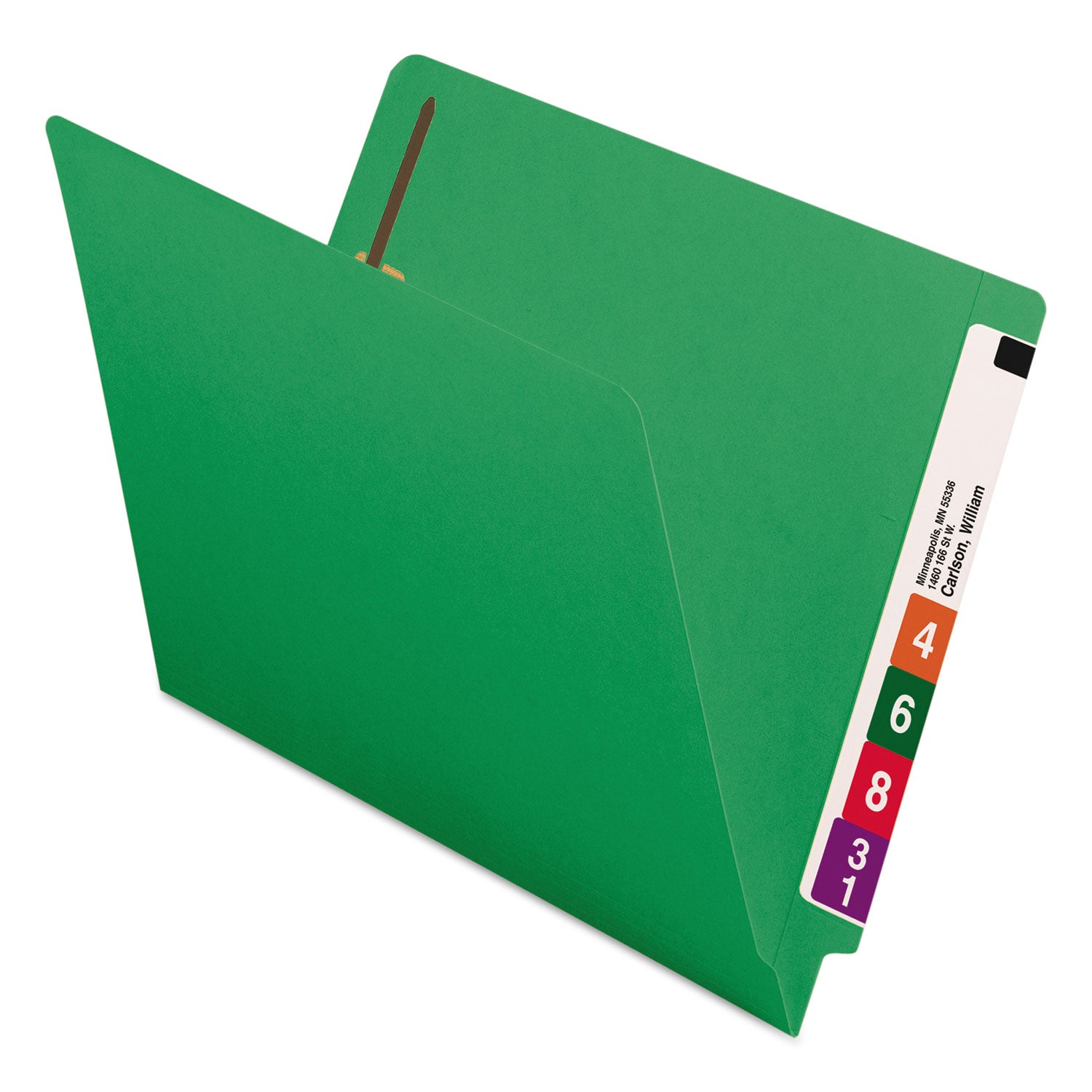 Smead™ Heavyweight Colored End Tab Fastener Folders, 0.75" Expansion, 2 Fasteners, Letter Size, Green Exterior, 50/Box