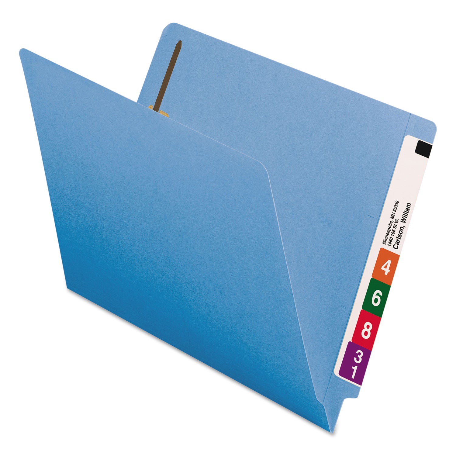 Smead™ Heavyweight Colored End Tab Fastener Folders, 0.75" Expansion, 2 Fasteners, Letter Size, Blue Exterior, 50/Box