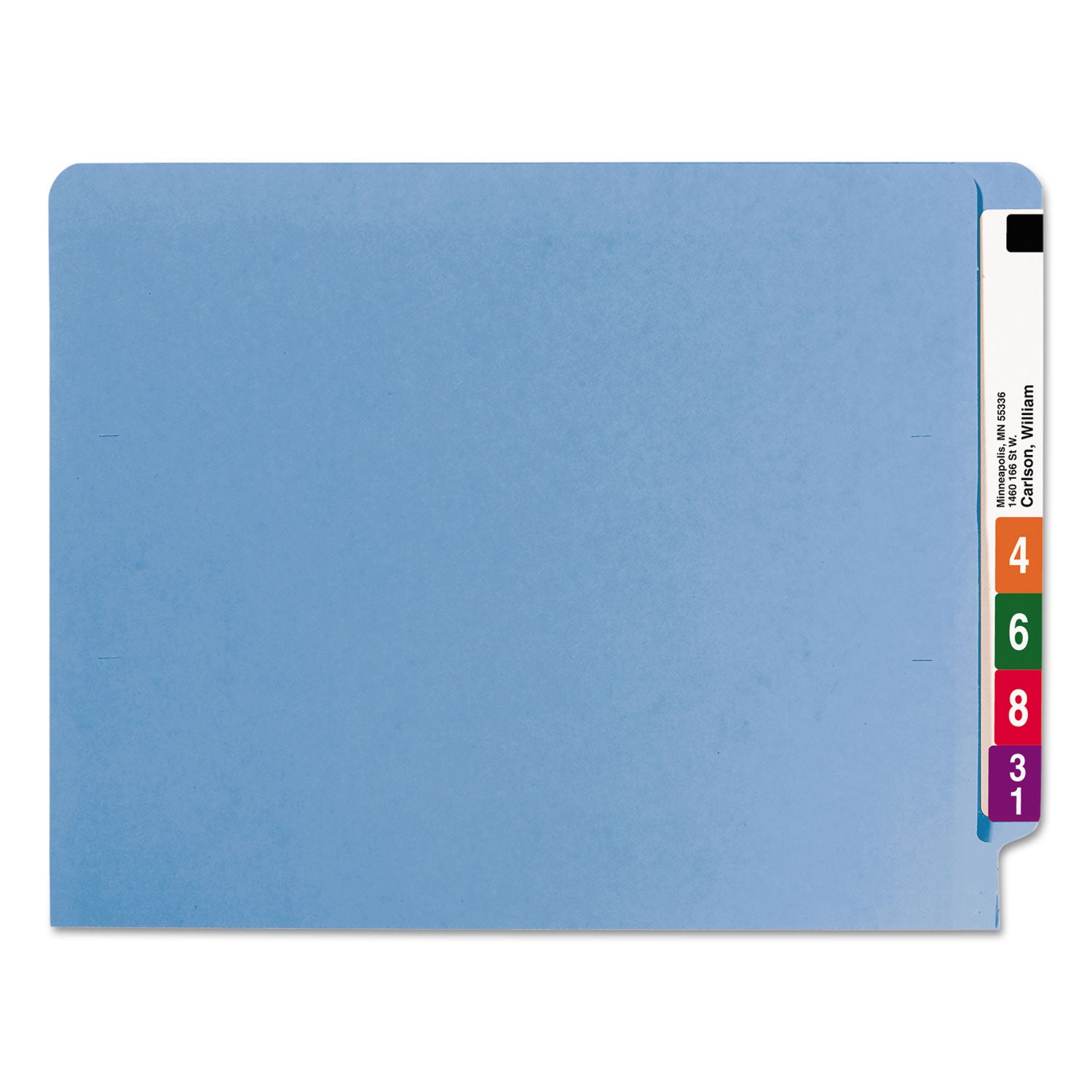 Smead™ Heavyweight Colored End Tab Fastener Folders, 0.75" Expansion, 2 Fasteners, Letter Size, Blue Exterior, 50/Box