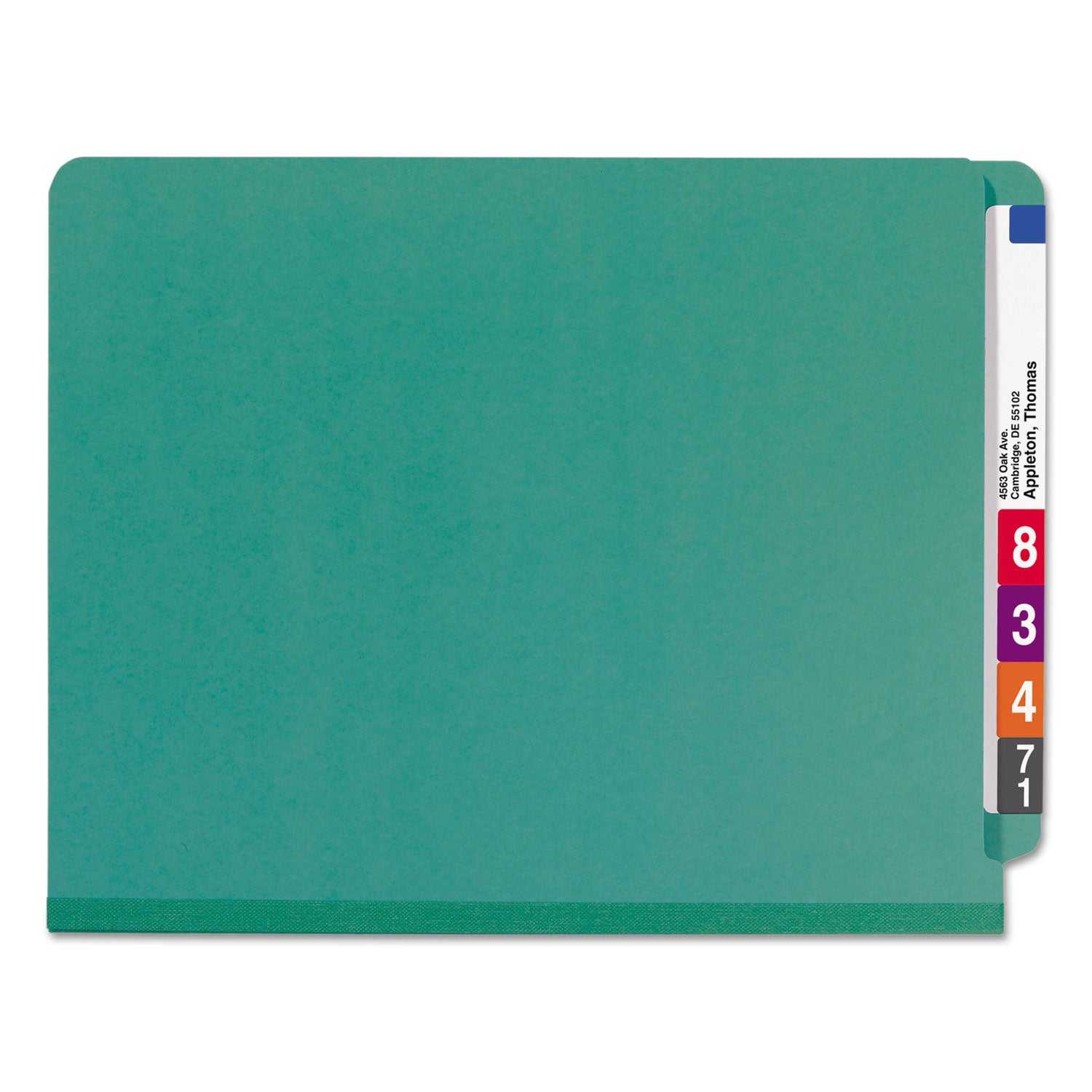 Smead™ End Tab Pressboard Classification Folders, Six SafeSHIELD Fasteners, 2" Expansion, 2 Dividers, Letter Size, Green, 10/Box