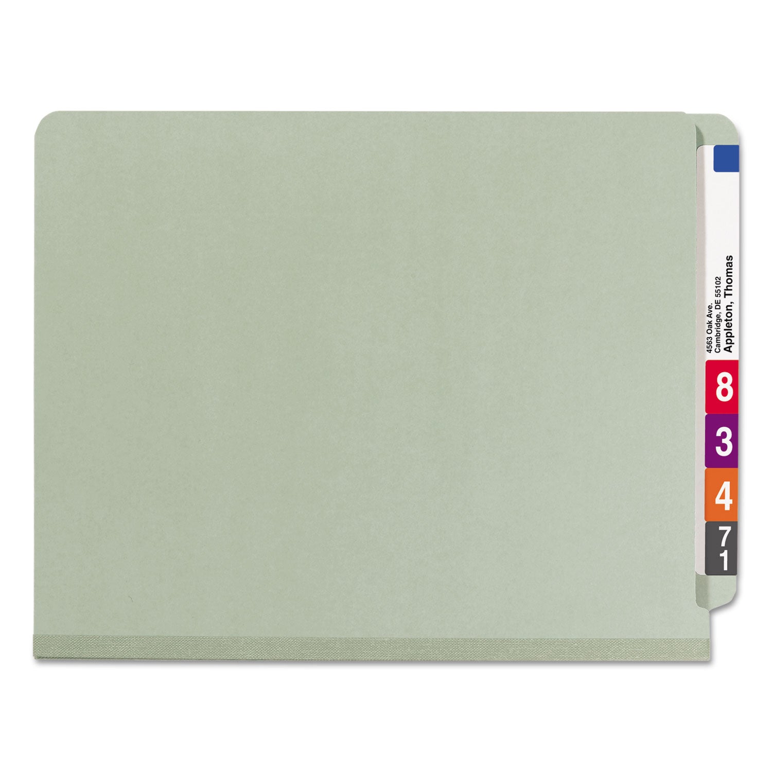 Smead™ End Tab Pressboard Classification Folders, Four SafeSHIELD Fasteners, 2" Expansion, 1 Divider, Letter Size, Gray-Green, 10/BX