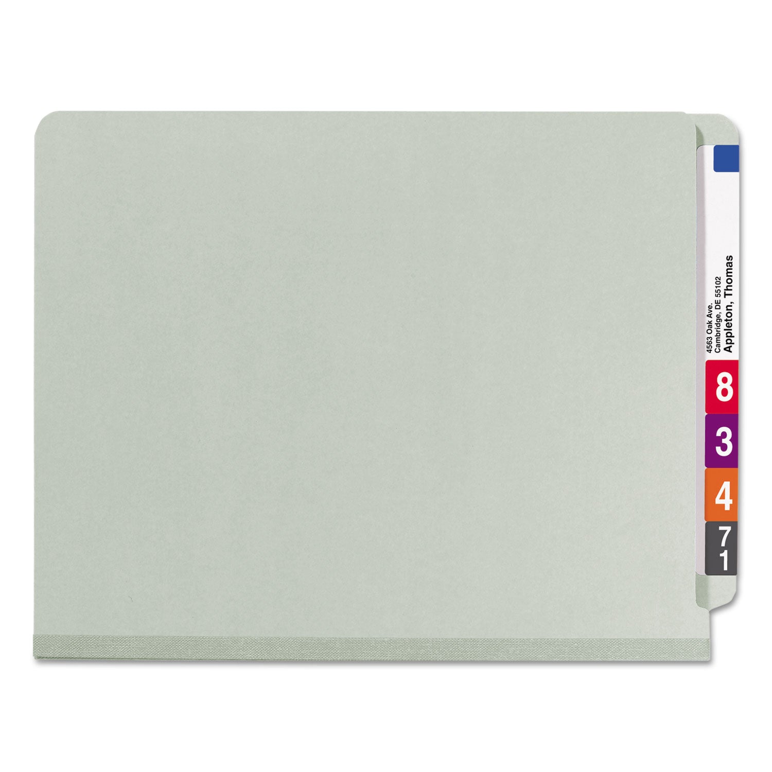 Smead™ End Tab Pressboard Classification Folder, Eight SafeSHIELD Fasteners, 3" Expansion, 3 Dividers, Letter Size, Gray-Green,10/BX