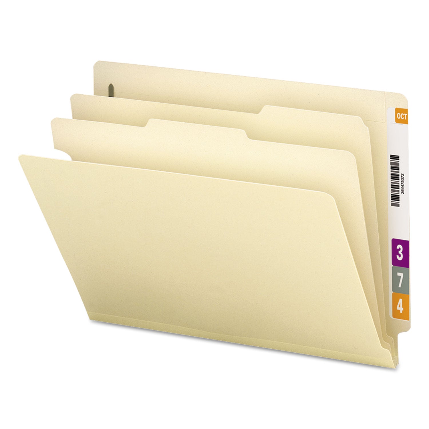 Smead™ Manila End Tab Classification Folders, 2" Expansion, 2 Dividers, 6 Fasteners, Letter Size, Manila Exterior, 10/Box