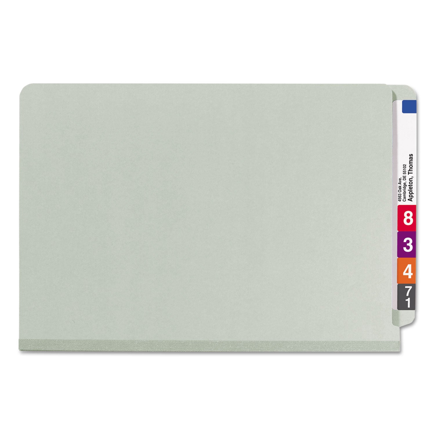 Smead™ End Tab Pressboard Classification Folders, Six SafeSHIELD Fasteners, 2" Expansion, 2 Dividers, Legal Size, Gray-Green, 10/Box