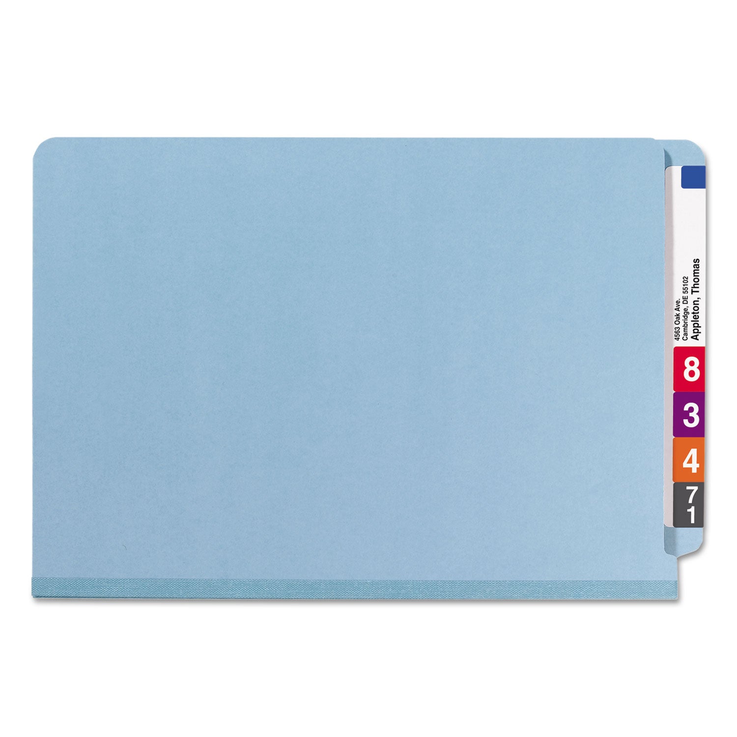 Smead™ End Tab Pressboard Classification Folders, Six SafeSHIELD Fasteners, 2" Expansion, 2 Dividers, Legal Size, Blue, 10/Box