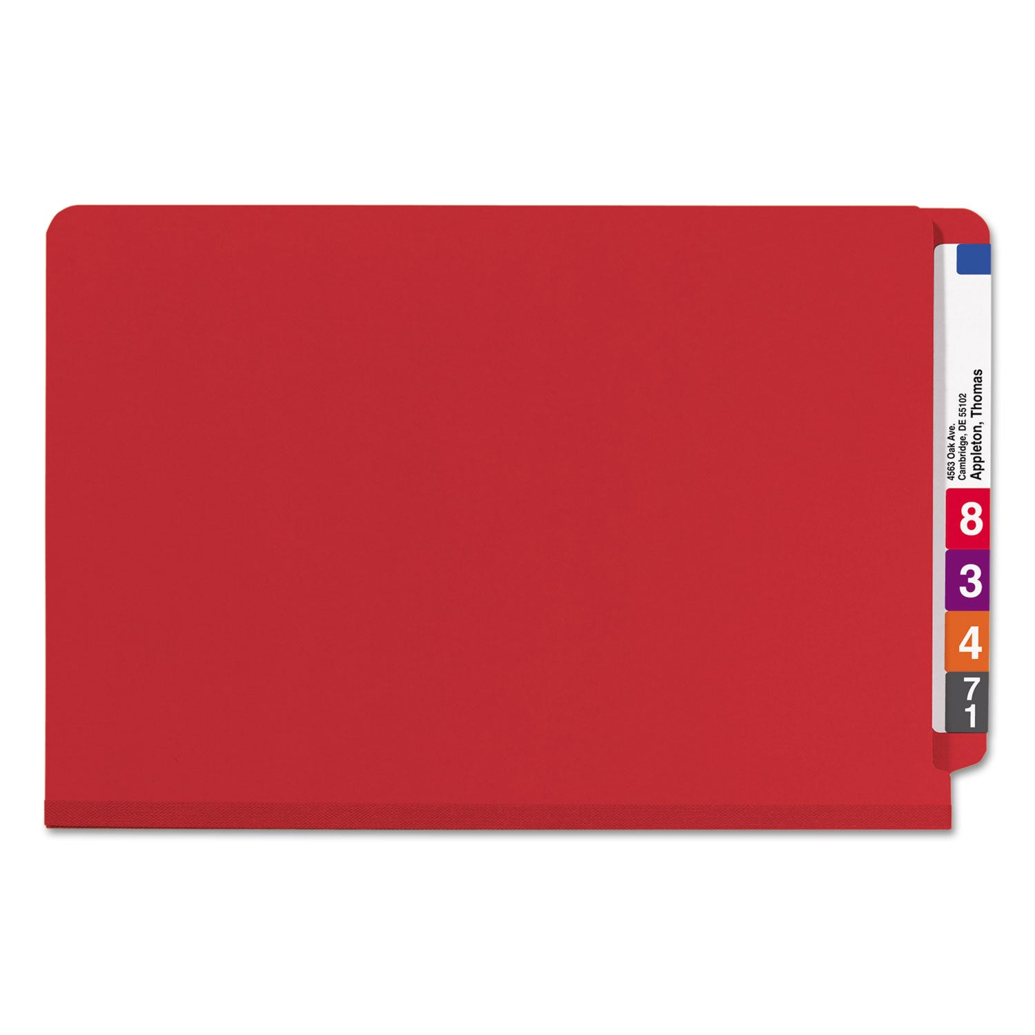 Smead™ End Tab Pressboard Classification Folders, Six SafeSHIELD Fasteners, 2" Expansion, 2 Dividers, Legal Size, Bright Red, 10/Box