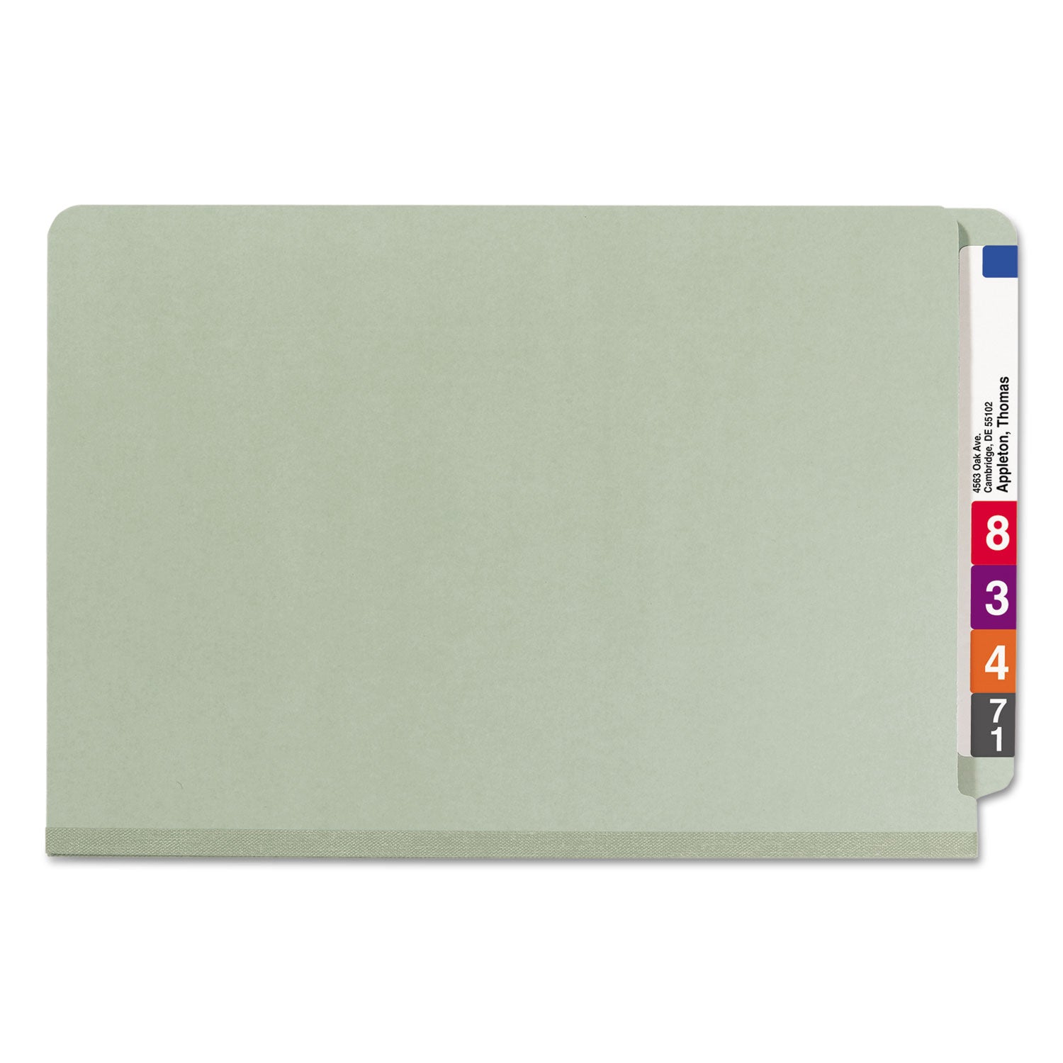 Smead™ End Tab Pressboard Classification Folders, Four SafeSHIELD Fasteners, 2" Expansion, 1 Divider, Legal Size, Gray-Green, 10/Box