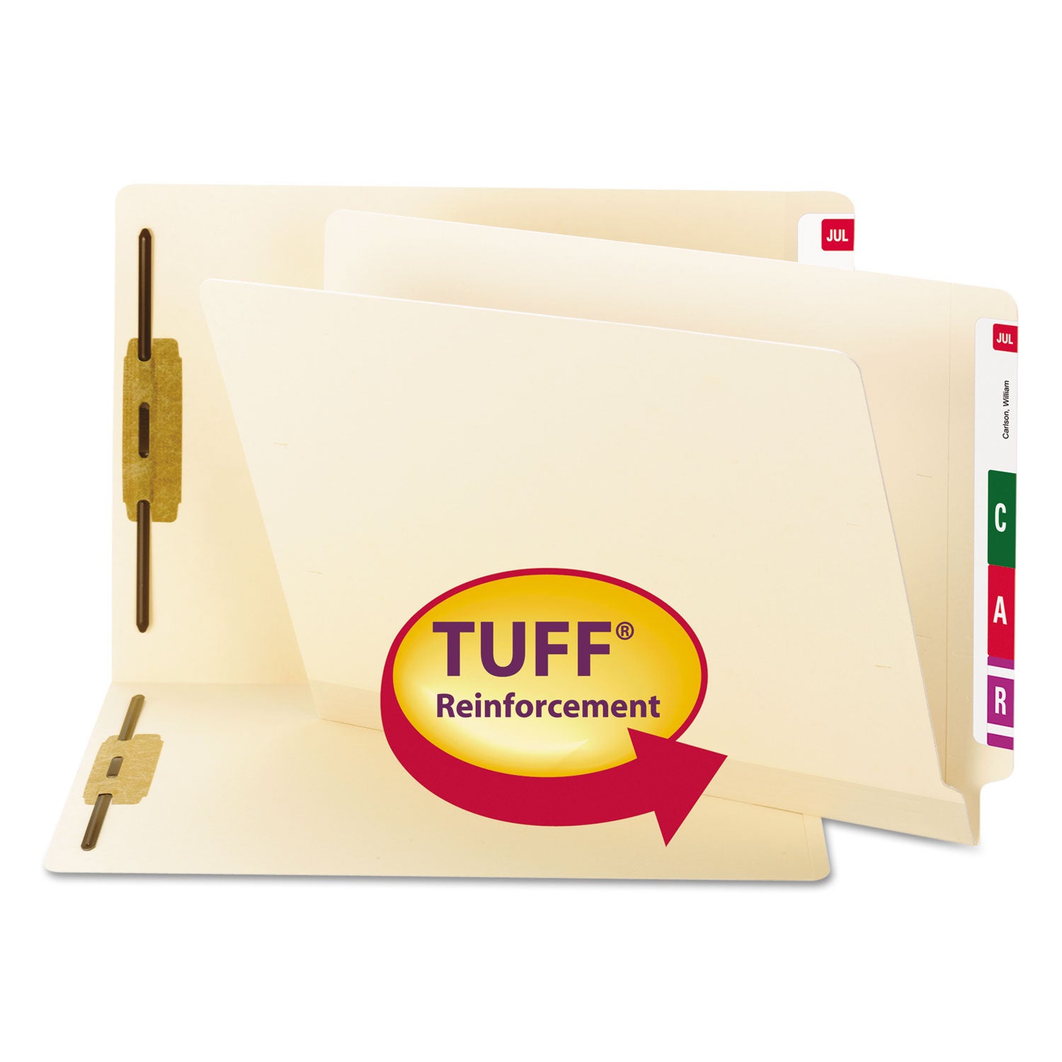 Smead™ TUFF Laminated Fastener Folders with Reinforced Tab, 0.75" Expansion, 2 Fasteners, Letter Size, Manila Exterior, 50/Box