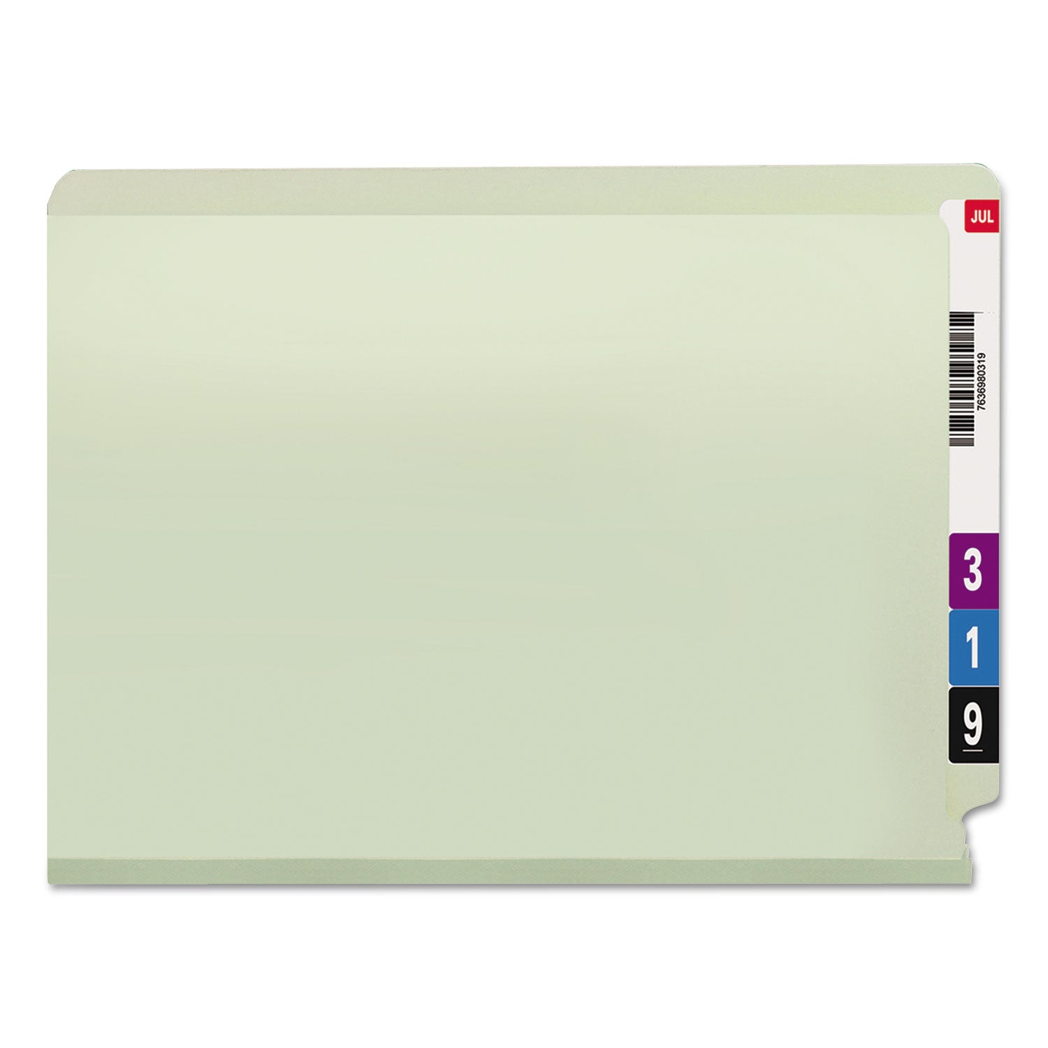 Smead™ End Tab Pressboard Classification Folders, Two SafeSHIELD Coated Fasteners, 3" Expansion, Letter Size, Gray-Green, 25/Box