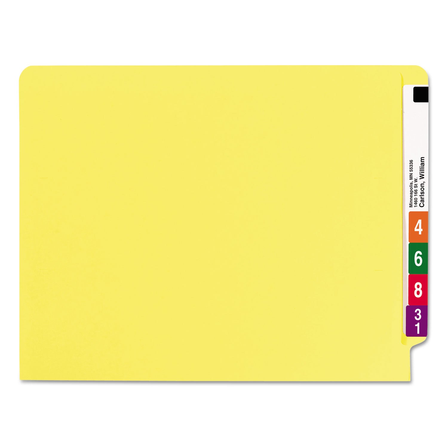 Smead™ Heavyweight Colored End Tab Fastener Folders, 0.75" Expansion, 2 Fasteners, Letter Size, Yellow Exterior, 50/Box