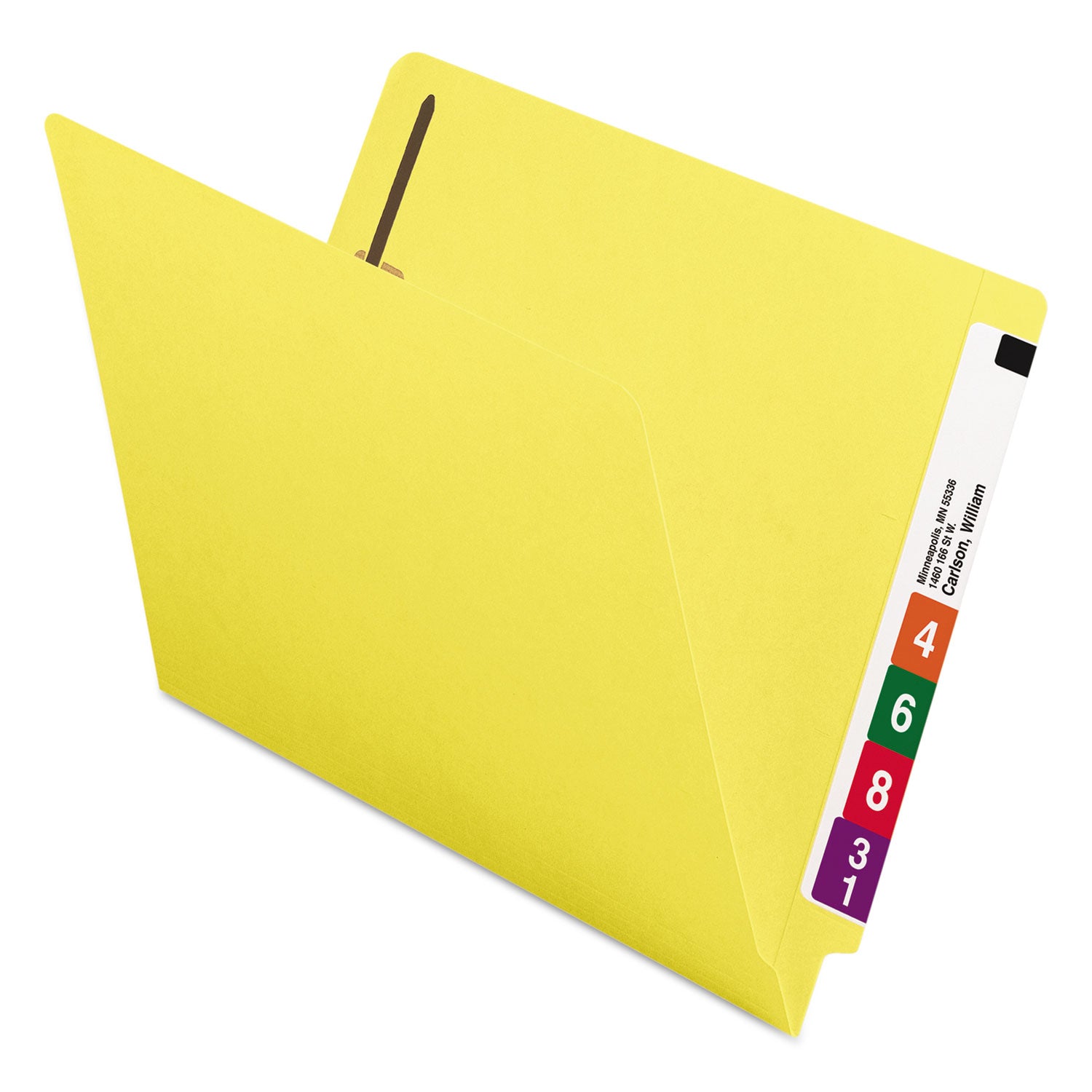 Smead™ Heavyweight Colored End Tab Fastener Folders, 0.75" Expansion, 2 Fasteners, Letter Size, Yellow Exterior, 50/Box