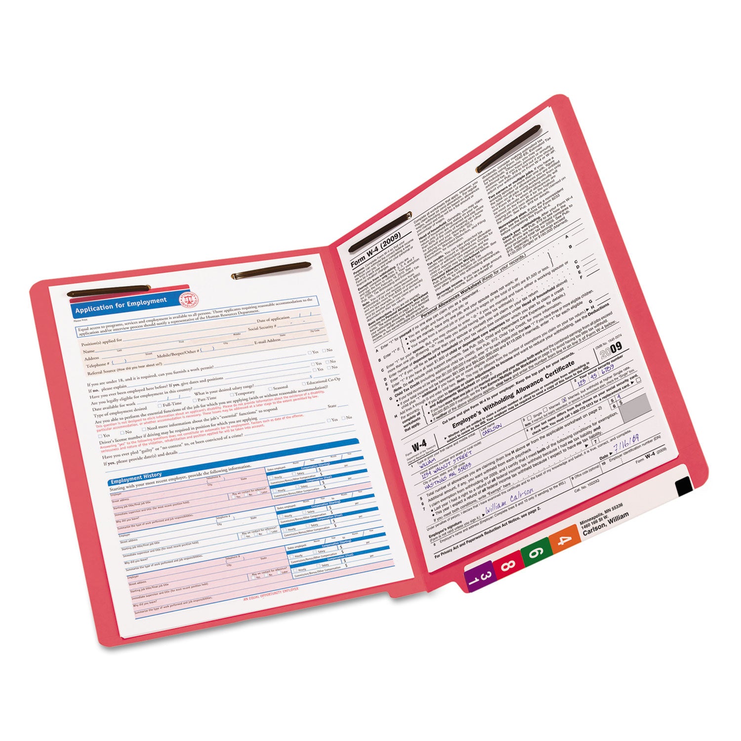 Smead™ Heavyweight Colored End Tab Fastener Folders, 0.75" Expansion, 2 Fasteners, Letter Size, Red Exterior, 50/Box