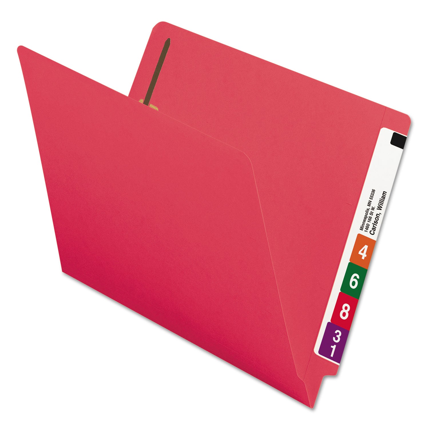 Smead™ Heavyweight Colored End Tab Fastener Folders, 0.75" Expansion, 2 Fasteners, Letter Size, Red Exterior, 50/Box