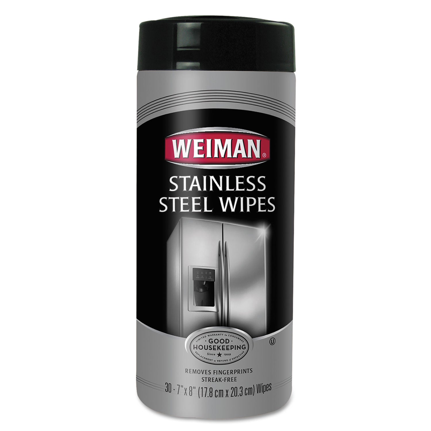 WEIMAN® Stainless Steel Wipes, 1-Ply, 7 x 8, White, 30/Canister, 4 Canisters/Carton