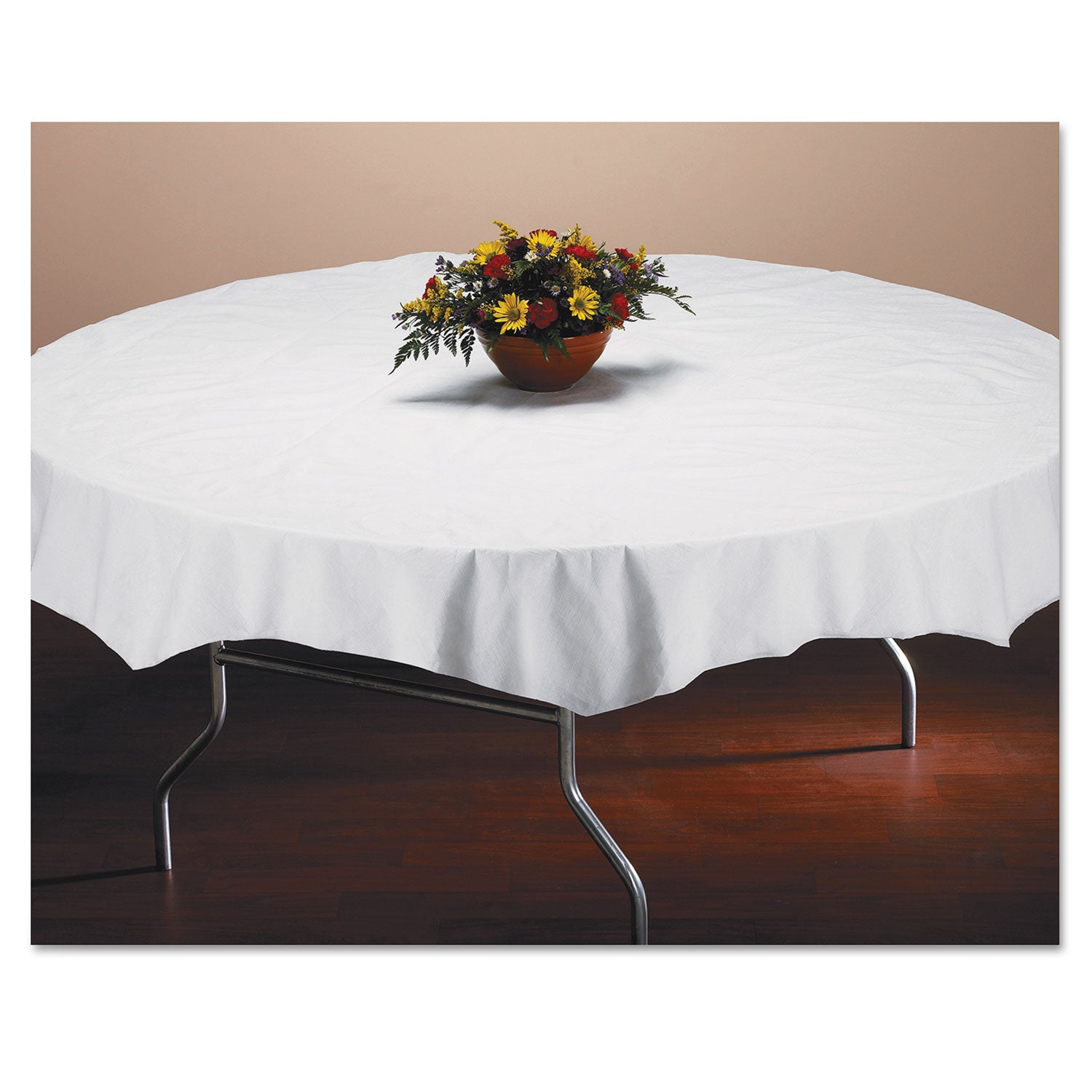 Tissue/Poly Tablecovers, 82" Diameter, White, 25/Carton