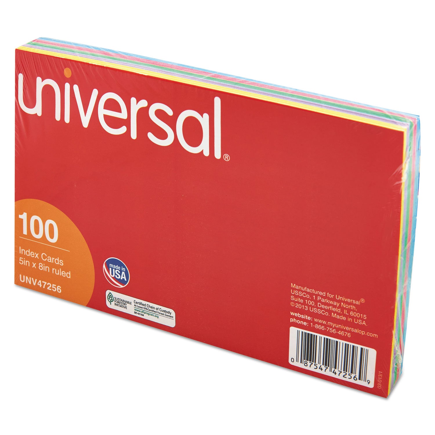 Universal® Index Cards, Ruled, 5 x 8, Assorted, 100/Pack