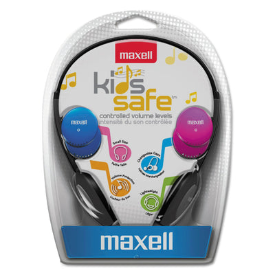 MAXELL CORP. OF AMERICA Kids Safe Headphones, 4 ft Cord, Black with Interchangeable Pink/Blue/Silver Caps - Flipcost