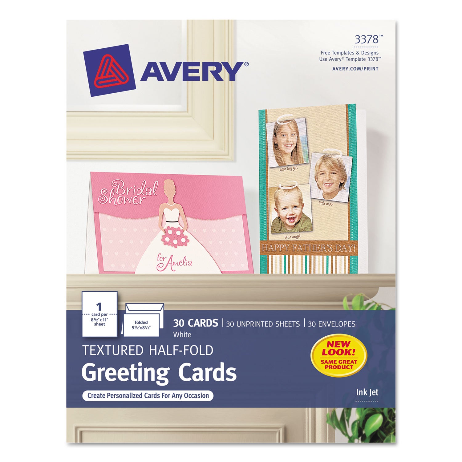 Half-Fold Greeting Cards with Envelopes, Inkjet, 65 lb, 5.5 x 8.5, Textured Uncoated White, 1 Card/Sheet, 30 Sheets/Box