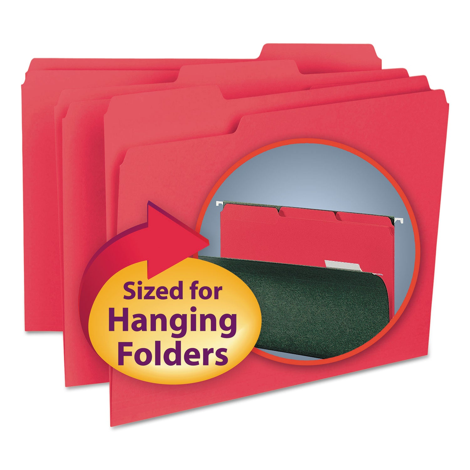 Smead™ Interior File Folders, 1/3-Cut Tabs: Assorted, Letter Size, 0.75" Expansion, Red, 100/Box