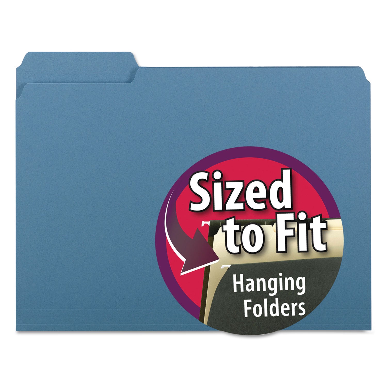 Interior File Folders, 1/3-Cut Tabs: Assorted, Letter Size, 0.75" Expansion, Blue, 100/Box